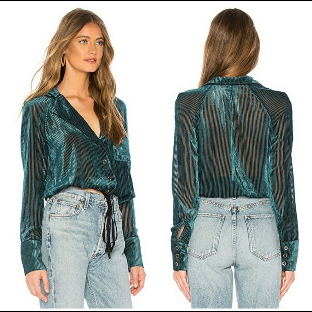 Free People Aspen Nights Velvet Striped Blouse Top - Picture 2 of 6